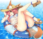  :d animal_ears ass bangs bikini blue_bikini blush breasts cameltoe commentary_request day ears_through_headwear eyebrows_visible_through_hair fangs fate/grand_order fate_(series) fox_ears fox_tail hair_between_eyes hat innertube knee_up large_breasts leg_up long_hair looking_at_viewer lying ocean on_back open_mouth outdoors pink_hair plantar_flexion sandals sasorigatame see-through shirt short_sleeves smile solo straw_hat sun_hat swimsuit t-shirt tail tamamo_(fate)_(all) tamamo_no_mae_(fate) tamamo_no_mae_(swimsuit_lancer)_(fate) thighs water wet wet_clothes wet_shirt wet_t-shirt white_shirt yellow_eyes 