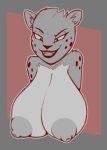  anthro big_breasts biped black_nose breasts cheetah cheetah_(jl) dc_comics eyebrows eyelashes feline female freepancakes fur hybrid justice_league_unlimited mammal monochrome nipples open_mouth simple_background solo spots spotted_fur teeth tongue 