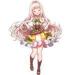  :d belt blonde_hair blush boots brown_footwear closed_eyes corset dress facing_viewer full_body highres long_hair majo open_mouth smile solo standing 