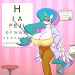  anthro big_breasts breasts certificate clothed clothing equine eye_chart eyewear feathered_wings feathers female friendship_is_magic glasses gunpowdergreentea hair horn huge_breasts lab_coat looking_at_viewer mammal multicolored_hair my_little_pony office princess_celestia_(mlp) purple_eyes smile winged_unicorn wings 