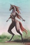  2012 4_fingers anthro areola big_breasts biped black_sclera breasts captainninja day digitigrade equine featureless_crotch female full-length_portrait humanoid_hands mammal mane navel nipples nude outside portrait shadow signature snout solo standing 