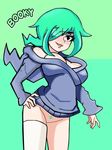  booky breasts daikirikun eye green_hair hand_on_hip ilustretsspoks nude smile sweater 