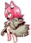  7th_dragon_(series) 7th_dragon_2020 animal_ears barefoot blush chibi eyebrows_visible_through_hair fox_ears full_body green_eyes groin looking_away marina_(7th_dragon) naga_u naked_cloak navel pink_hair profile short_hair solo 