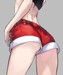  ass bare_arms belt black_bra bra close-up commentary_request grey_background jiyu2 midriff red_shorts rockman rockman_dash roll_caskett short_shorts shorts simple_background solo sports_bra thighs underwear upshorts wedgie 