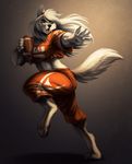  american_football anthro canine clothed clothing female fur hair mammal muscular neodokuro open_mouth running solo sport 