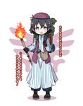  backpack bag black_hair black_legwear blue_eyes cosplay dragon_quest dragon_quest_iv eyebrows_visible_through_hair hat highres kaban_(kemono_friends) kemono_friends robe sandals shipii_(jigglypuff) short_hair shoulder_bag solo striped torch torneko torneko_(cosplay) trait_connection translation_request vertical_stripes vest 