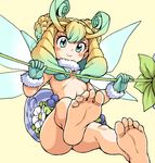  1girl ass blonde_hair character_request fairy feet gloves green_eyes green_hair navel nude oyatsu_(mk2) smile toes wand wings 