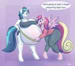  big_breasts breasts cleavage clothed clothing equine forfun41 friendship_is_magic hooves horn horse huge_breasts hyper hyper_pregnancy mammal my_little_pony pegasus pony pregnant princess_cadance_(mlp) shining_armor_(mlp) shorts tape_measure unicorn wings 
