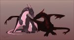  2018 ambiguous_gender claws dragon duo feral horn hydlunn lying membranous_wings pink_eyes scalie simple_background smile spines western_dragon wings 