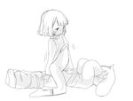  anthro asriel_dreemurr blush bottomless caprine chara_(undertale) child clothed clothing covering_face cowgirl_position cub duo female fur goat human human_on_anthro interspecies male male/female mammal navel on_top semi sex shirt_in_teeth tears undertale video_games white_fur young 
