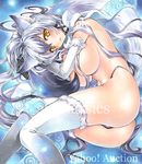  animal_ears artist_name ass at_classics black_panties blush breasts closed_mouth elbow_gloves fox_ears fox_tail from_side fur_trim gloves hair_censor hair_over_breasts large_breasts long_hair looking_at_viewer lying navel on_side original panties sample scarf solo stomach tail tail_censor thighhighs topless traditional_media underwear watermark white_gloves white_hair white_legwear yellow_eyes 