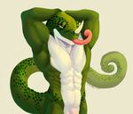  2017 abs anthro biceps caindra chameleon flexing green_eyes green_skin invalid_tag lizard looking_at_viewer male muscular nose_horn pecs penis pose reptile scalie simple_background solo standing tongue tongue_out waist-up_portrait wesker white_background 