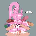  anus ass black_sclera blush cum cum_in_ass cum_on_ass cum_on_back dragonball_z erozer facial gaping genderswap looking_back majin_buu penis pink_eyes pussy 