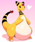  &lt;3 ambiguous_gender ampharos black_stripes claws cute gem nintendo overweight pink_background pok&eacute;mon red_eyes simple_background smile solo stripes sunibee video_games 