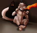  ankle_cuffs anthro bdsm blindfold bondage bound charr claws cloth_gag collar compass_(artist) feline female flat_chested fluffy fluffy_tail gag guild_wars handcuffs hi_res horn lamp mammal multi_ear multi_nipple nipples nude pussy rope shackles sitting teats video_games 
