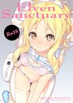  blonde_hair blush bow bra breasts brown_eyes closed_mouth cover cover_page doujin_cover drill_hair dutch_angle eromanga_sensei frill_trim from_above hair_bow hand_on_own_knee jewelry knees_together_feet_apart long_hair looking_at_viewer looking_up navel necklace panties pendant pink_bra pink_panties ringlets shirt_lift sidelocks slippers small_breasts solo tatami_to_hinoki thighhighs toilet underwear white_legwear yamada_elf 
