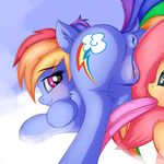  2017 anus blush clitoral_winking clitoris cloud cutie_mark dock duo equine female feral fluttershy_(mlp) friendship_is_magic hair horse looking_at_viewer looking_back mammal multicolored_hair my_little_pony outside pony presenting presenting_pussy pussy pussy_juice rainbow_dash_(mlp) rainbow_hair sky twiren 