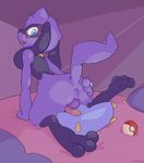  2017 anthro anus balls butt colored digital_media_(artwork) fur looking_at_viewer looking_back male mammal nintendo nude open_mouth penis pok&eacute;ball pok&eacute;mon presenting purple_fur riolu simple_background solo spread_butt spreading star_ko video_games wide_hips 