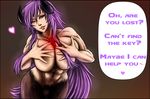  1girl abs areola_slip areolae breasts card demon_girl doom_(game) fur hdoom heart hell_knight horns huge_breasts lips long_hair looking_at_viewer muscle muscular_female nude parted_lips personification purple_hair solo text very_long_hair yellow_eyes 