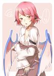  animal_ears bird_wings blush breasts cleavage commentary_request liminarity looking_at_viewer medium_breasts mystia_lorelei no_hat no_headwear open_mouth pink_hair short_hair solo spoken_sweatdrop sweatdrop tearing_up tears touhou undressing wings yellow_eyes 