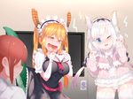  absurdres bad_id bad_pixiv_id beads commentary_request dragon_girl dragon_horns electric_socket female_pervert hair_beads hair_ornament highres horns kanna_kamui kimjunho kobayashi-san_chi_no_maidragon kobayashi_(maidragon) licking multiple_girls panties pervert tooru_(maidragon) trembling underwear yuri 