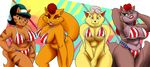 2017 4th_of_july ally_cassandra an_american_tail anthro aunt_polly big_breasts black_hair bottomless breasts cat clothed clothing crossover feline female fur green_eyes grey_hair group hair headband looking_at_viewer mammal mature_female miss_kitty mrs._katswell navel nickelodeon nipples pose red_hair redout side_boob simple_background slightly_chubby t.u.f.f._puppy tan_fur under_boob undressing united_states_of_america video_games white_background 