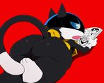  anthro beerus big_butt blue_eyes butt cat digital_media_(artwork) dragon_ball dragon_ball_super feline fur girly goku hi_res looking_at_viewer male mammal mask megami_tensei morgana_(persona) open_mouth persona persona_5 simple_background solo sssonic2 thick_thighs tongue video_games wide_hips 