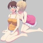  blonde_hair blush breasts brown_hair eyes_closed green_eyes iijima_yun kiss large_breasts new_game! open_mouth panties shinoda_hajime teliosadmell underwear white_panties yuri 