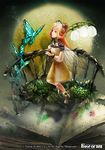  book bow bowtie bug butterfly copyright_name fairy_wings flower force_of_will full_body fur_trim haniwa_(refuge) insect long_hair official_art orange_eyes orange_hair ponytail solo sparkle wings 