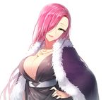  breasts character_request cleavage copyright_request green_eyes hair_over_one_eye jewelry large_breasts long_hair looking_at_viewer necklace parted_lips pink_hair smile solo tempi_(yise426) 