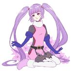  1girl bodysuit breasts elbow_gloves flower gloves hair_ornament open_mouth purple_eyes purple_hair shoes sophie_(tales) tales_of_(series) tales_of_graces thighhighs twintails very_long_hair 