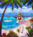  beach bikini chiki coconut coconut_tree day fire_emblem fire_emblem:_kakusei fire_emblem:_monshou_no_nazo fire_emblem_heroes green_hair lijupy looking_at_viewer mamkute ocean palm_tree sand_castle sand_sculpture smile solo swimsuit tree 