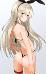  ass bikini blonde_hair brown_eyes hairband hand_on_hip hechi_(hechi322) kantai_collection long_hair looking_back shimakaze_(kantai_collection) smile swimsuit 