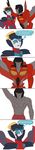  2015 alien armor blue_sclera blush breasts clothed clothing comic cybertronian duo english_text eye_markings female helmet humanoid humor lipstick living_machine machine makeup male male/female markings parody red_sclera robot simple_background starscream sweat sweatdrop text tggeko the_simpsons thought_bubble topless transformers white_background windblade wings yellow_eyes 