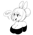  &lt;3 anthro big_breasts black_and_white blush breasts buckteeth bust_portrait cleavage clothed clothing dialogue english_text eyebrows eyelashes female hair lagomorph mammal monochrome ms._bunny open_mouth open_smile portrait profanity rabbit smile solo speech_bubble teeth text tsudanym 