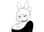  &lt;3 &lt;3_eyes anthro big_breasts black_and_white blush breasts breath cleavage clothed clothing condom eyelashes female hair lagomorph looking_at_viewer mammal monochrome ms._bunny open_mouth rabbit solo sweat tsudanym 