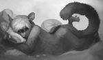  2015 anthro digital_media_(artwork) eyewear fur glasses grey_fur greyscale hair loiosh looking_at_viewer lying male mammal marsupial monochrome on_front oouna opossum pillow prehensile_feet short_hair side_view solo stripe sugar_glider white_hair 