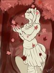  2015 5_fingers anthro autumn beauty_mark breasts clothed clothing cookie_(oc) earth_pony equine eyebrows eyelashes falling_leaves fan_character female hi_res holding_object horse mammal my_little_pony outside phathusa pony skirt solo sweater 