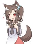  alternate_hairstyle animal_ears brown_hair commentary_request dress fang hair_ornament hair_scrunchie heart imaizumi_kagerou long_hair natsu_no_koucha open_mouth red_eyes scrunchie simple_background smile solo tail tail_wagging touhou twintails white_background wolf_ears wolf_tail 