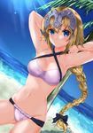  armpits blonde_hair blue_eyes blush braid breasts cleavage closed_mouth eyebrows_visible_through_hair fate/apocrypha fate/grand_order fate_(series) highres jeanne_d'arc_(fate) jeanne_d'arc_(fate)_(all) large_breasts long_hair looking_at_viewer navel sahara386 smile solo 