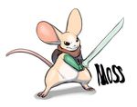  ambiguous_gender anthro big_ears english_text frown gillpanda mammal melee_weapon moss_(game) mouse quill_(moss) rodent scarf semi-anthro simple_background solo sword text weapon white_background 