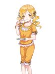  artist_request blonde_hair cup drill_hair highres holding holding_cup holding_plate long_hair mahou_shoujo_madoka_magica pajamas plate short_sleeves solo teacup tomoe_mami transparent_background twin_drills uchi_no_hime-sama_ga_ichiban_kawaii yellow_eyes 