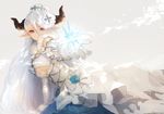  arm_support bare_shoulders breasts brown_eyes draph elbow_gloves gloves granblue_fantasy hair_ornament hat horns ice izmir large_breasts long_hair nido_celisius outstretched_hand pointy_ears skirt solo underboob white_hair 