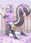  anthro black_fur brainwashing clothed clothing crib diaper feces female fur girly hypnosis mammal messing messy_diaper mind_control pacifier pooping ribbons scat skunk sneakers soiling solo tail_bow tail_ribbon wen white_fur 