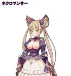  blonde_hair breasts breasts_outside cowboy_shot dress dress_lift green_eyes juliet_sleeves large_breasts long_hair long_sleeves luna_(shadowverse) nipples parted_lips petticoat puffy_sleeves ribbon shadowverse simple_background solo waero white_background 