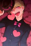 alternate_costume blonde_hair bow bowtie character_name half-closed_eyes heart heart-shaped_pupils idolmaster idolmaster_side-m maita_rui male_focus naughty_face open_mouth red_eyes saliva smile symbol-shaped_pupils tongue tongue_out upper_body zo_tuite 