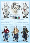  2017 5_fingers animal_genitalia animal_penis anthro balls canine canine_penis clothed clothing digital_media_(artwork) english_text erection fur green_eyes kevintheradioguy knot male mammal model_sheet nipples nude penis sheath simple_background solo standing teeth text white_fur wolf 