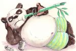  2012 anthro bamboo belly black_nose clothing ganson giant_panda humanoid_hands male mammal navel overweight overweight_male shorts simple_background solo ursid white_background 