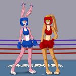  anthro boxing boxing_gloves bra clothed clothing drawing-4ever duo female fur lagomorph mammal rabbit smile sport underwear wendel2 