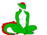  anthro athletic blue_eyes convenient_censorship covering crossed_legs dragon green_body hair invalid_color looking_at_viewer male nude red_hair safe scalie simple_background sitting smile solo white_background 